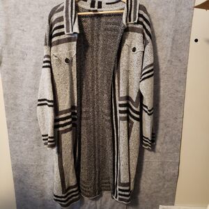 ASHLEY STEWART Womens Long Cardigan 18/20  Open front 4 Pockets  Gray  Sweater